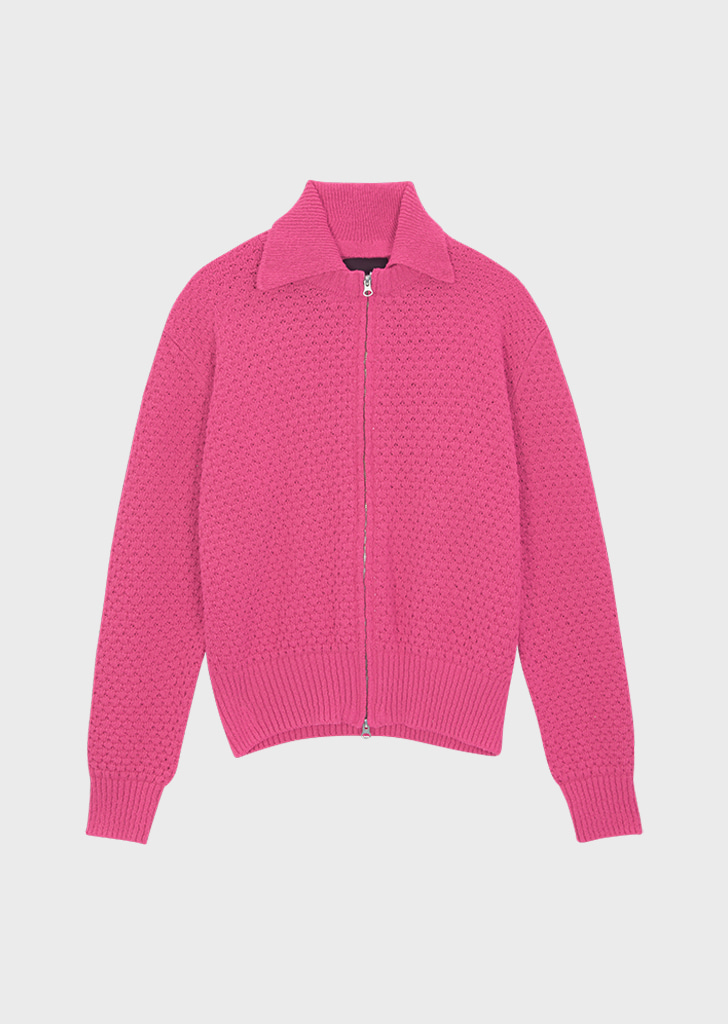 EMBOSSED ZIP-UP KNIT [PINK]